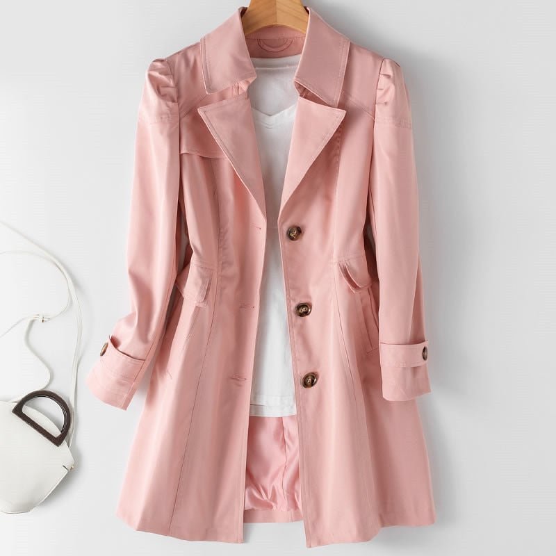 Leonie – Damen Trenchcoat kurz mit Knopfleiste und Reverskragen