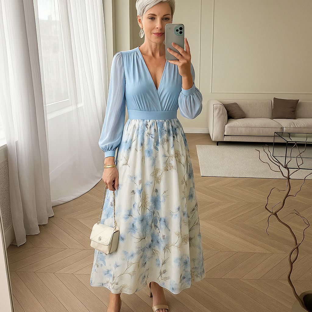 Celina – Elegantes Midikleid mit Chiffonärmeln