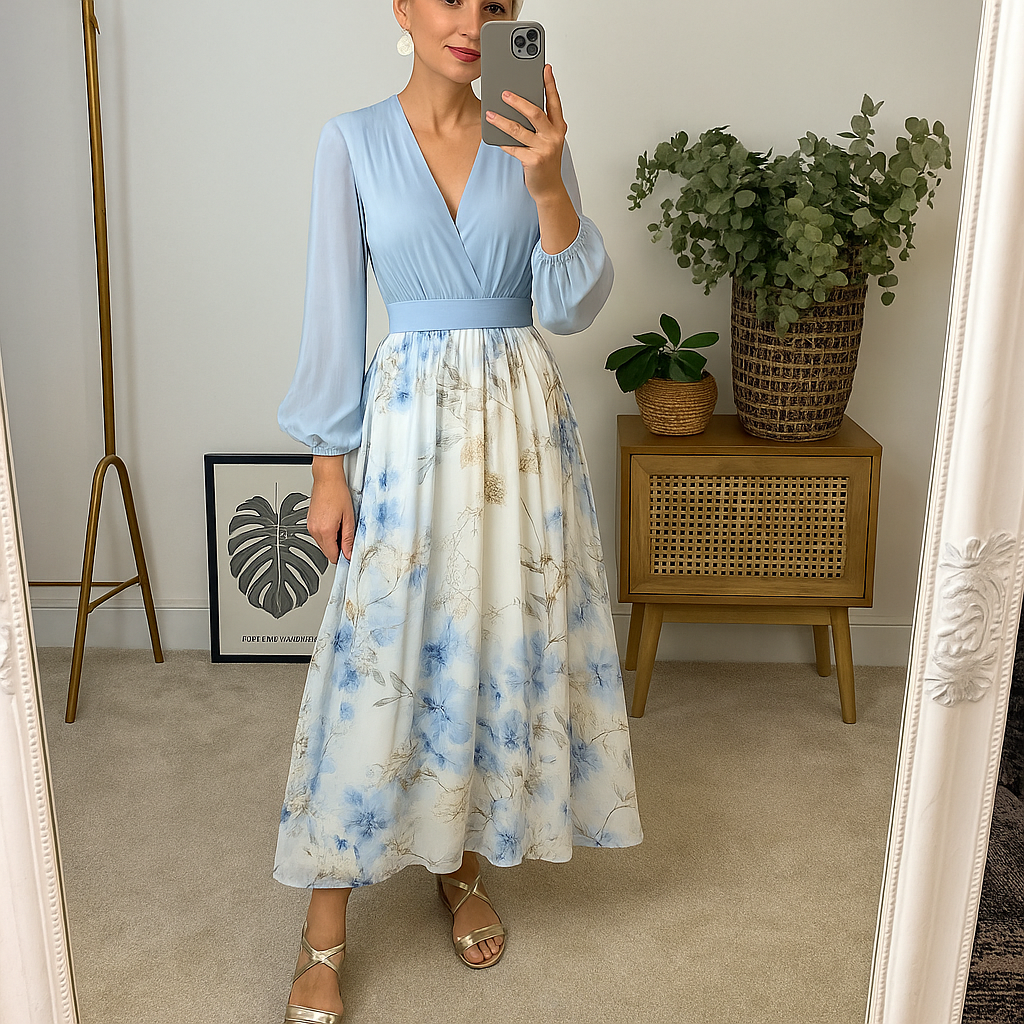 Celina – Elegantes Midikleid mit Chiffonärmeln