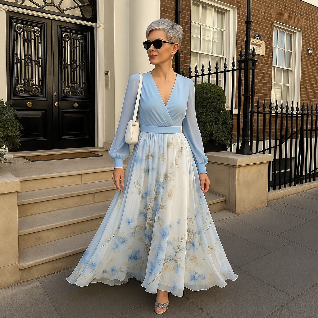 Celina – Elegantes Midikleid mit Chiffonärmeln