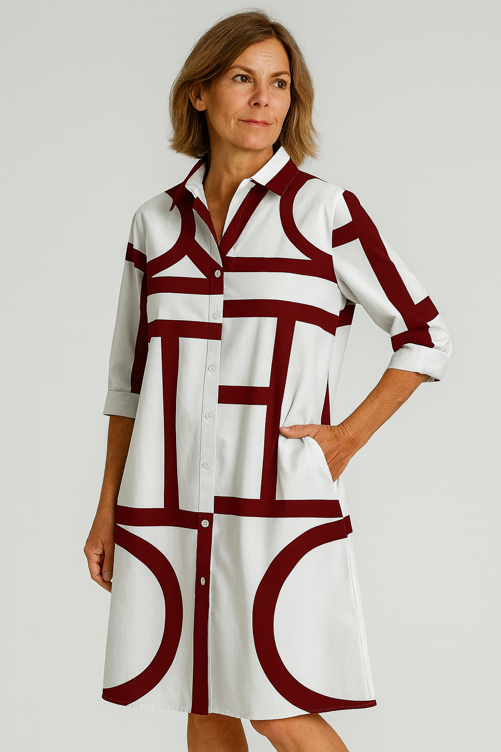 Helena - Damen Hemdblusenkleid mit grafischem Muster