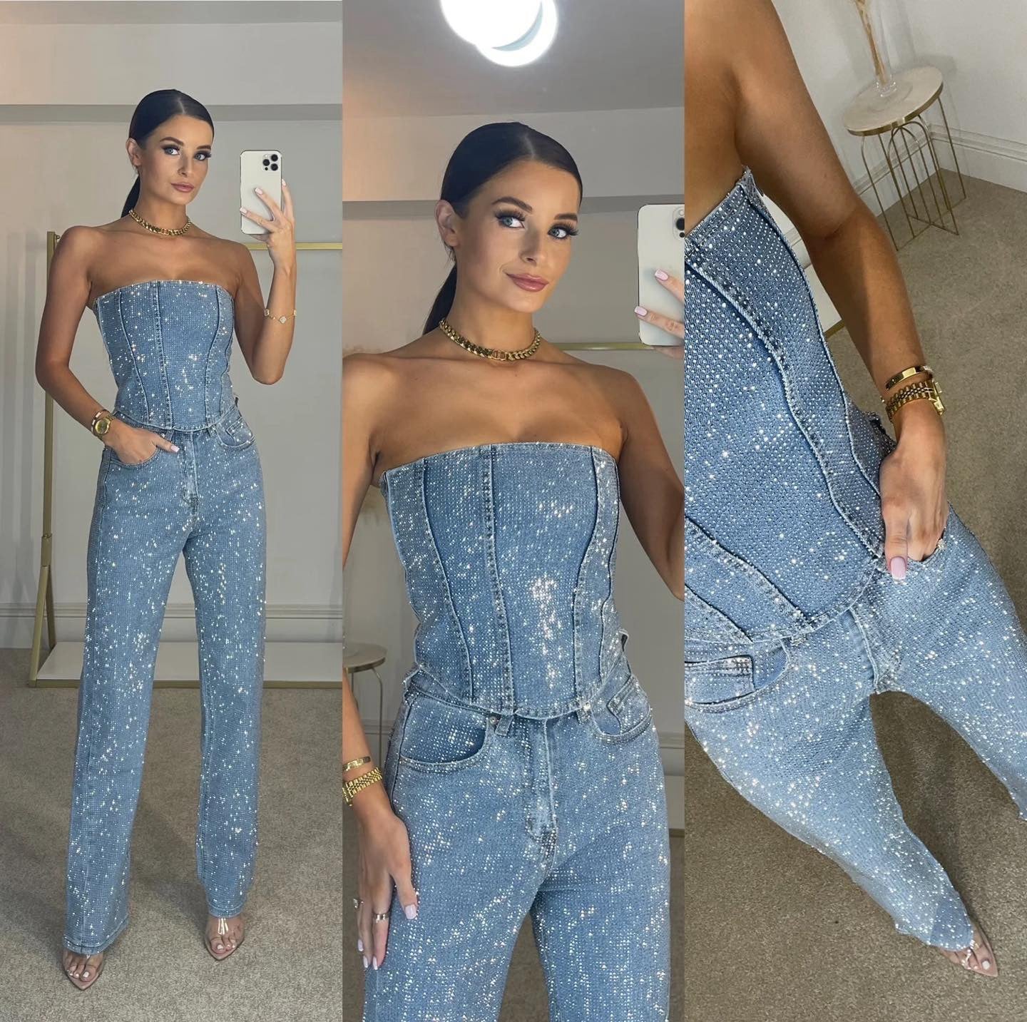 Clara – Damen Bandeau-Jumpsuit mit Glitzer-Effekt