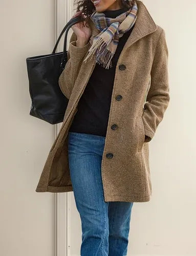 Fiora – Damen Mantel mit Knopfleiste und Reverskragen