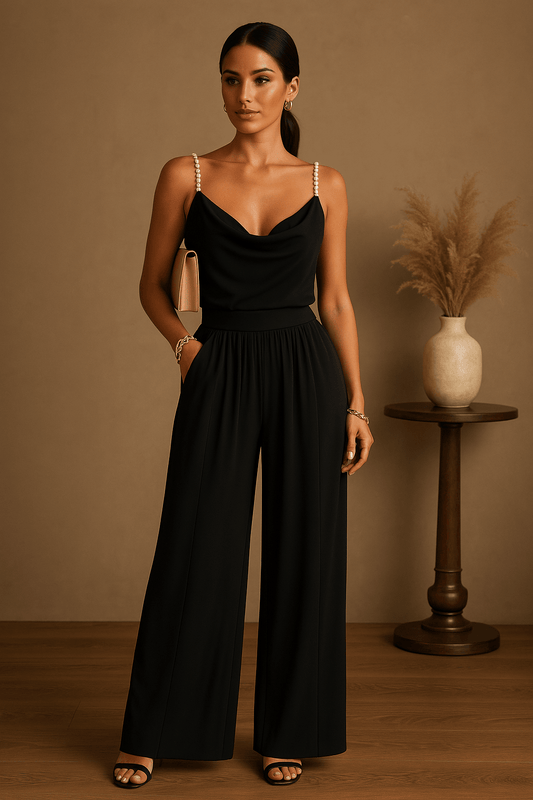 Yliana – Pleated jumpsuit with spaghetti straps for elegant occasions