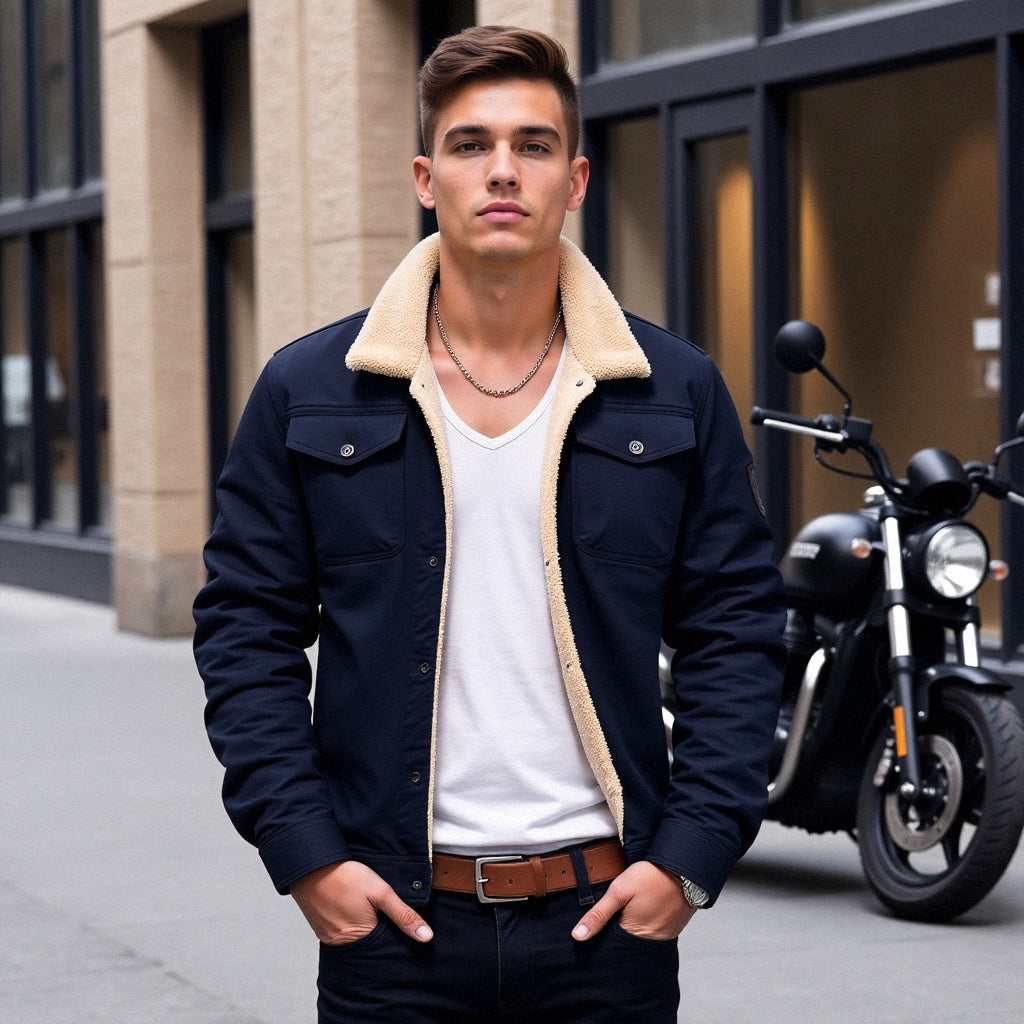 Elias - Herren Winterjacke gefüttert mit Fellkragen