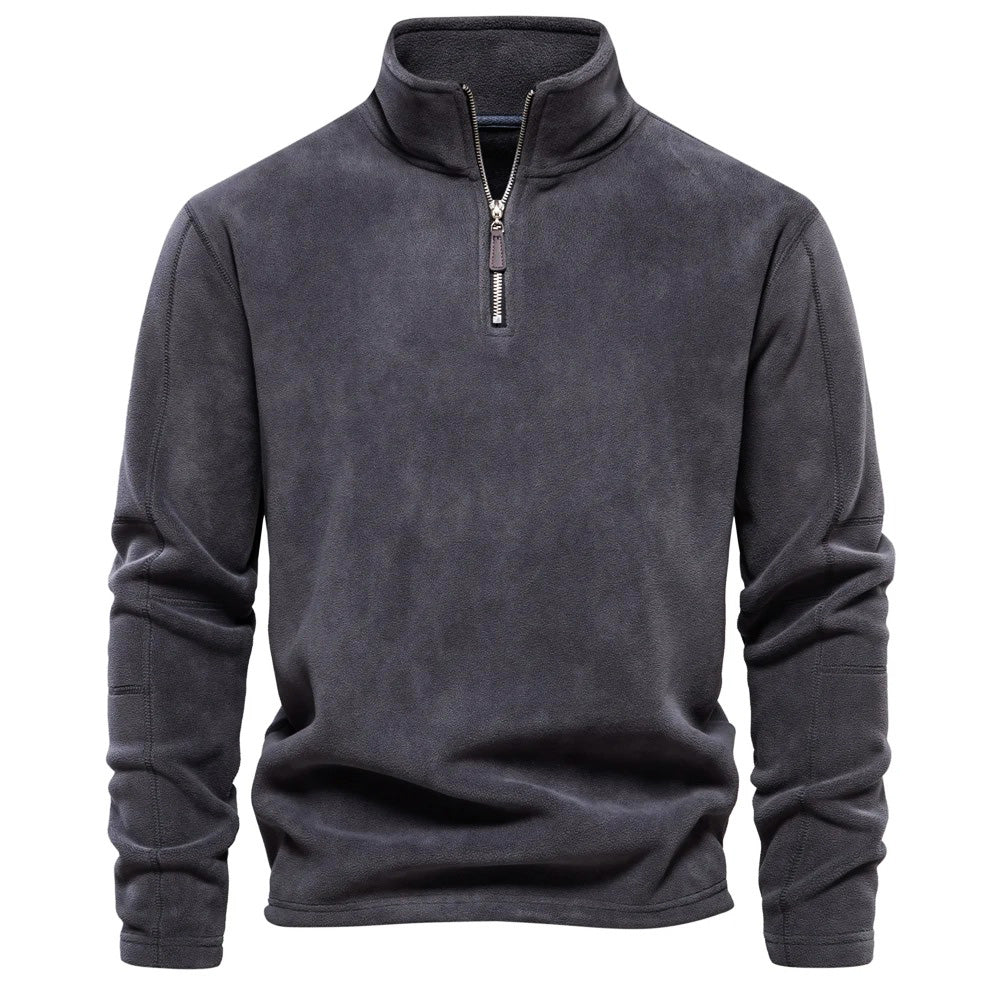 Renzo – Herren Fleece-Pullover mit Stehkragen und halbem Reißverschluss