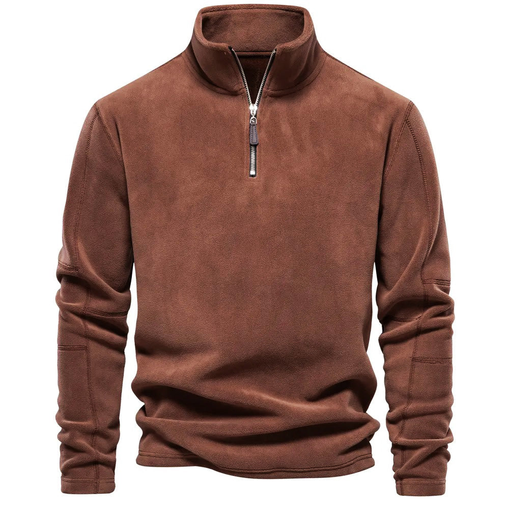 Renzo – Herren Fleece-Pullover mit Stehkragen und halbem Reißverschluss