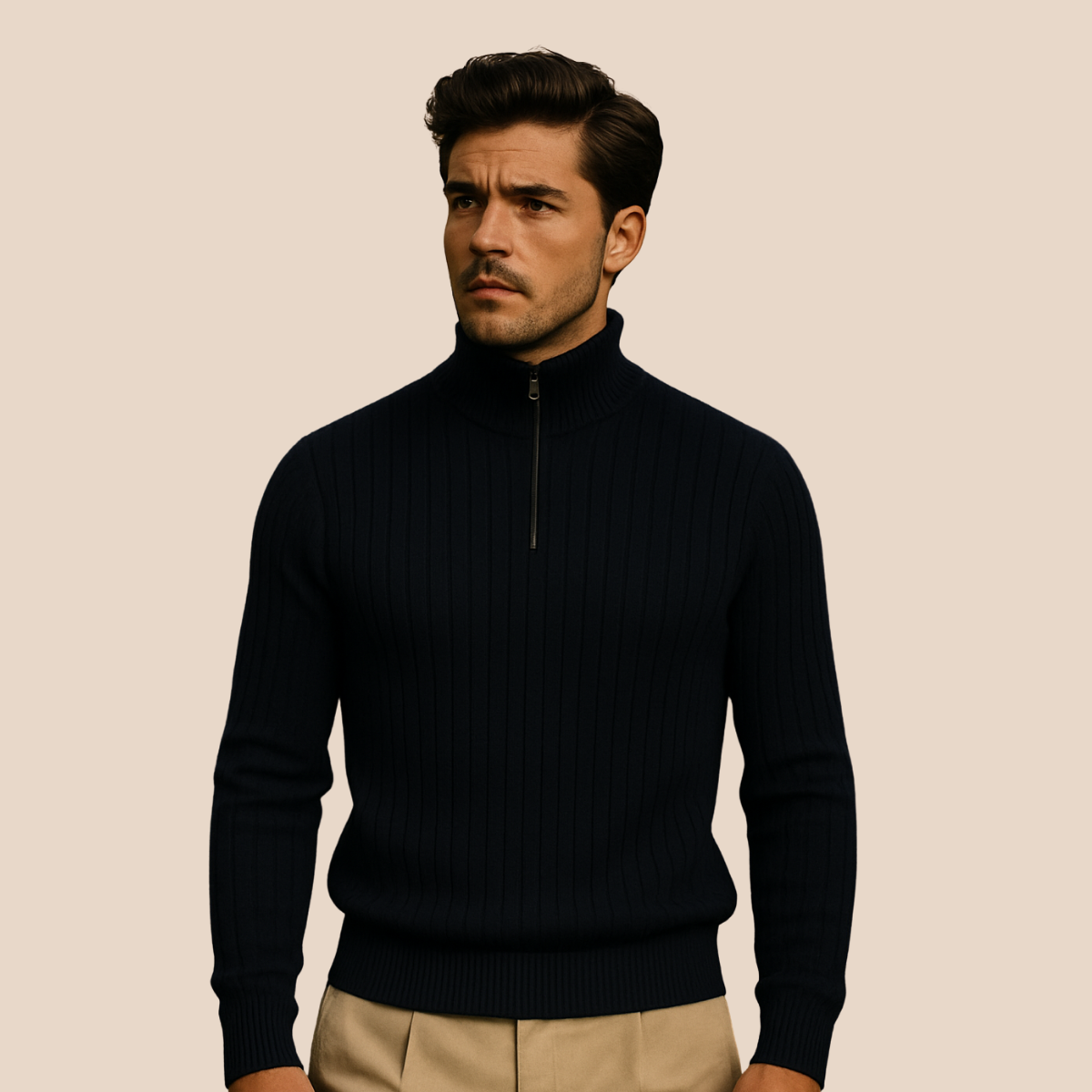 Felix – Gerippter Strickpullover mit halbem Reißverschluss für Herren