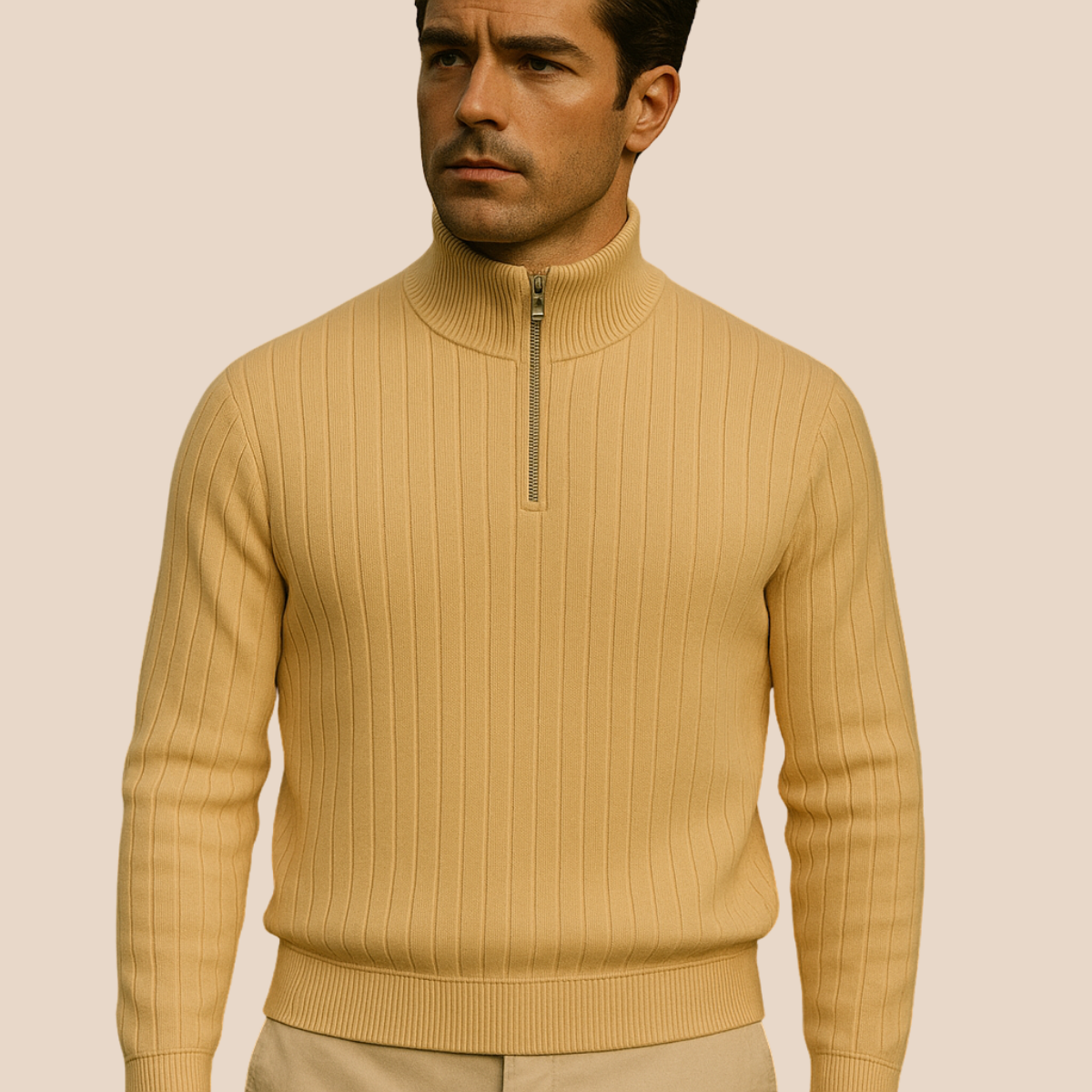 Felix – Gerippter Strickpullover mit halbem Reißverschluss für Herren