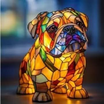 Art Deco Stained Glass Dog Table Lamp