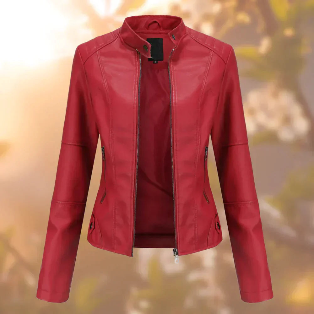 Clara - Damen Lederjacke mit Reißverschluss und Stehkragen