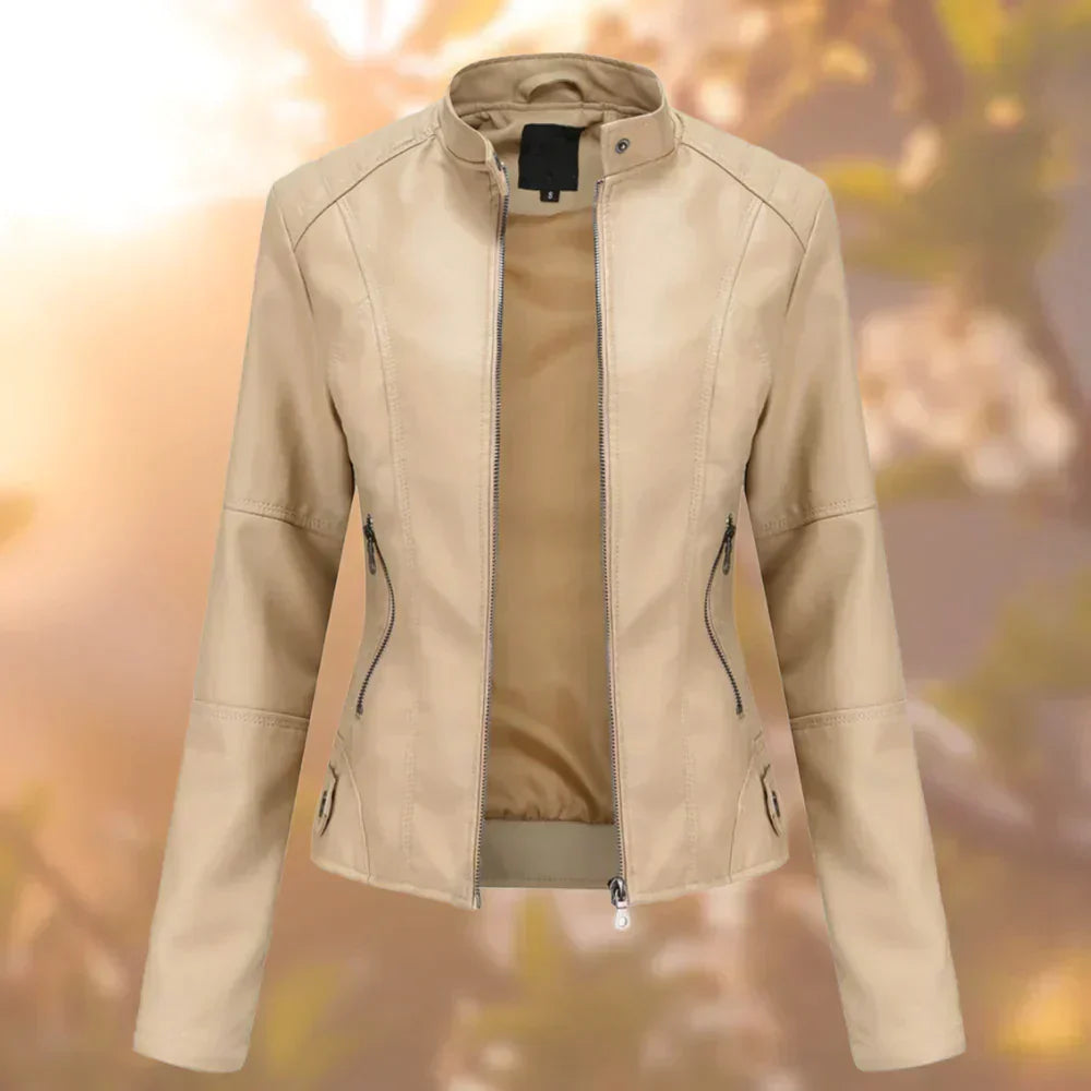 Clara - Damen Lederjacke mit Reißverschluss und Stehkragen