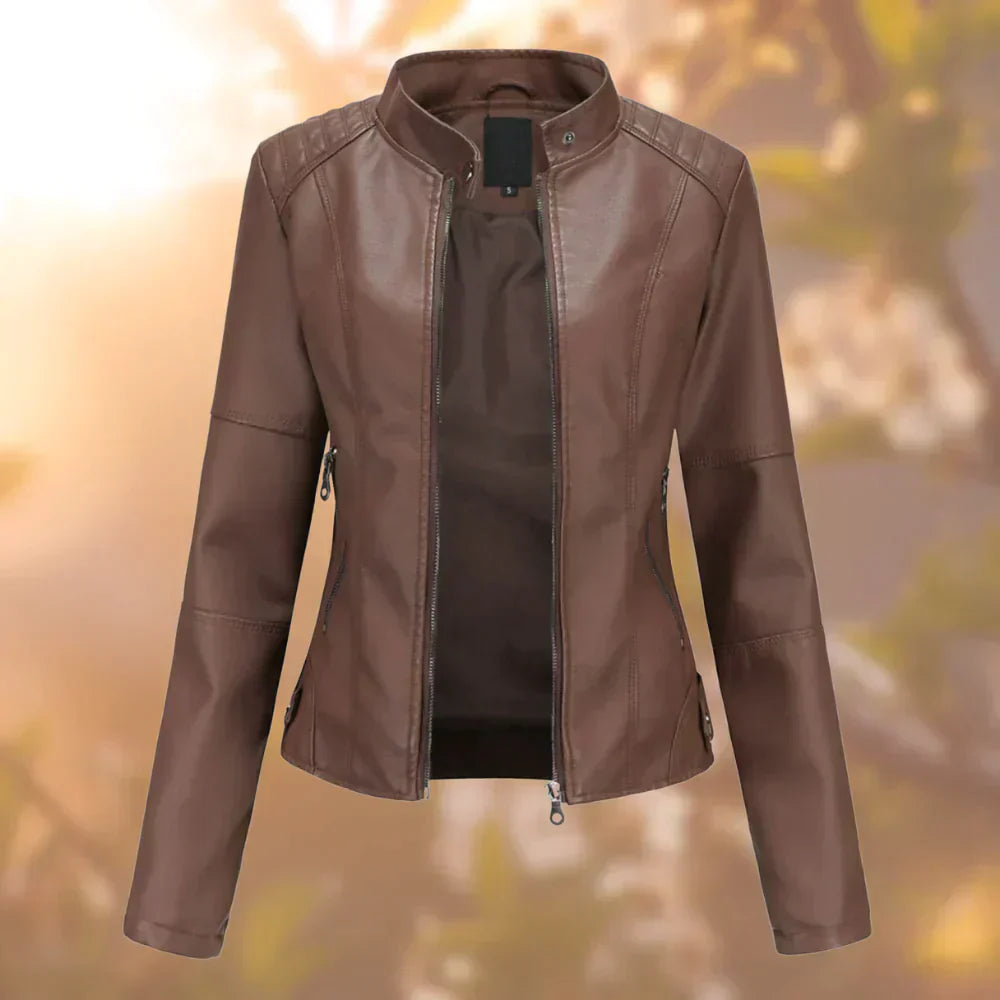 Clara - Damen Lederjacke mit Reißverschluss und Stehkragen