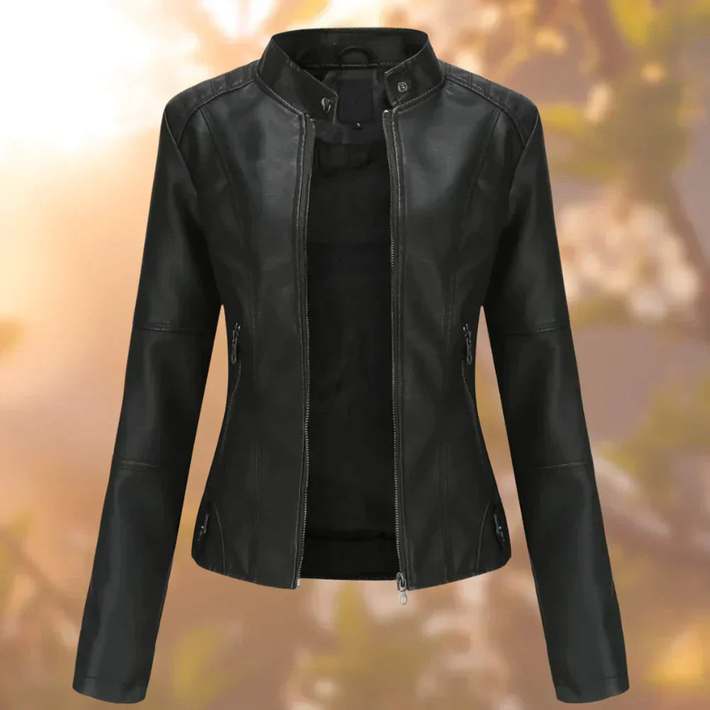 Clara - Damen Lederjacke mit Reißverschluss und Stehkragen