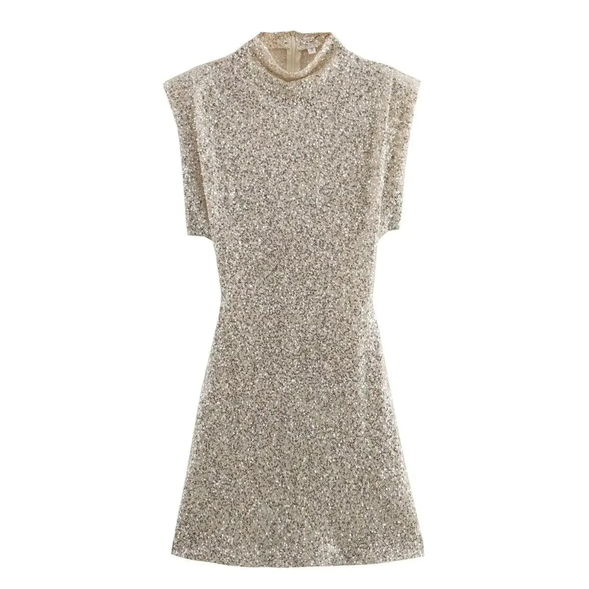 Selina - Damen Minikleid mit Glitzer und Stehkragen