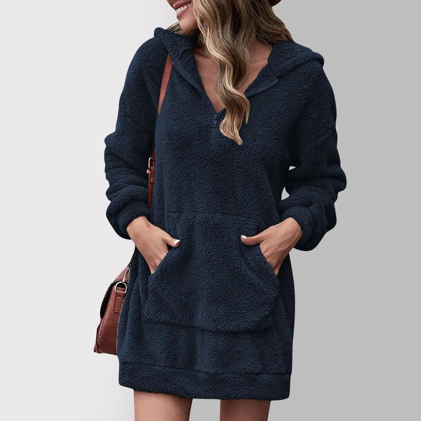 Selina - Damen Hoodie-Kleid mit Kängurutasche und Reißverschluss