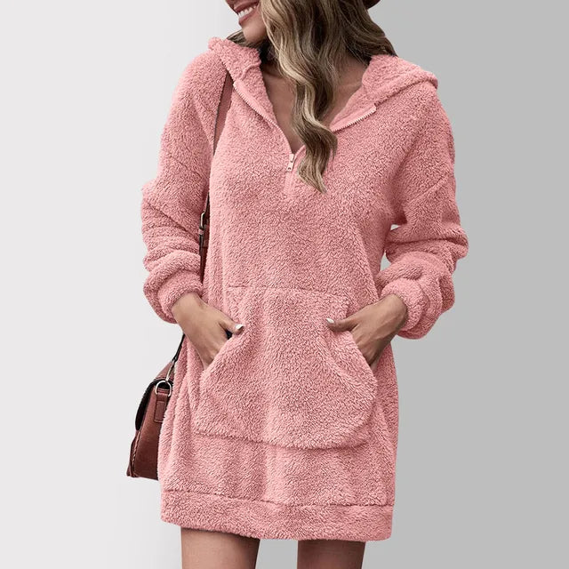Selina - Damen Hoodie-Kleid mit Kängurutasche und Reißverschluss