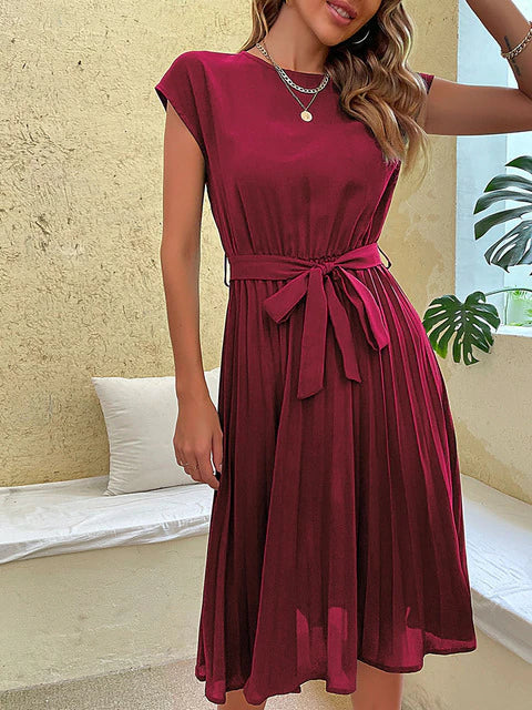 Laura - Damen Sommerkleid mit Faltenrock und Bindegürtel