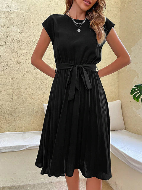 Laura - Damen Sommerkleid mit Faltenrock und Bindegürtel