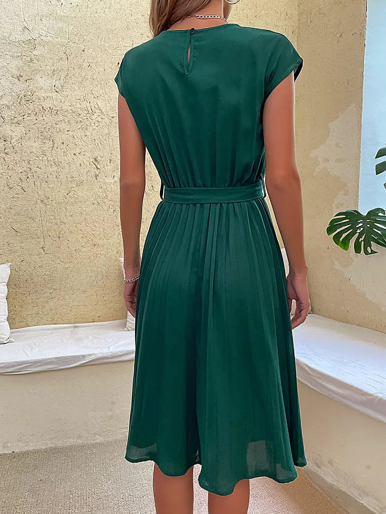 Laura - Damen Sommerkleid mit Faltenrock und Bindegürtel