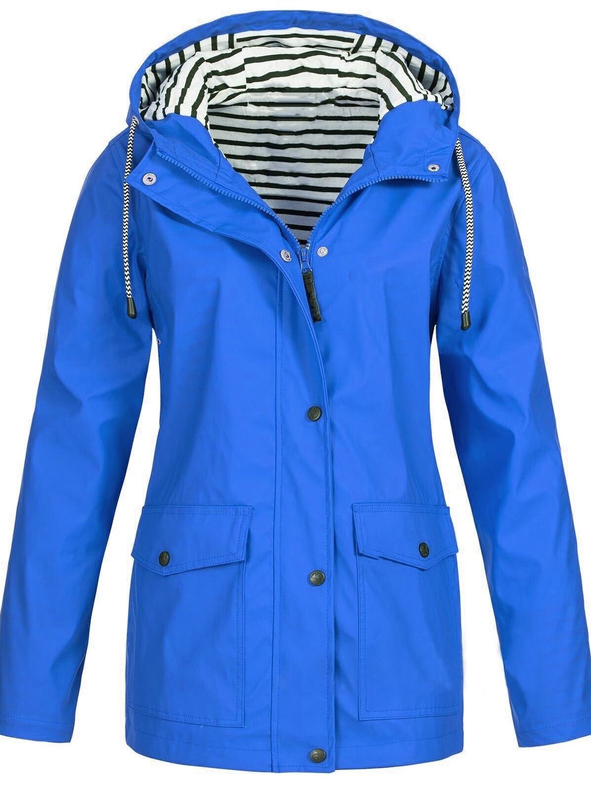 Klara – Regenjacke Damen mit Gestreiftem Innenfutter und Kapuze