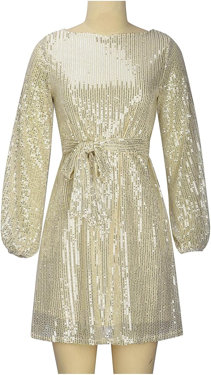 Carla - Damen Pailletten Kleid mit Gürtel