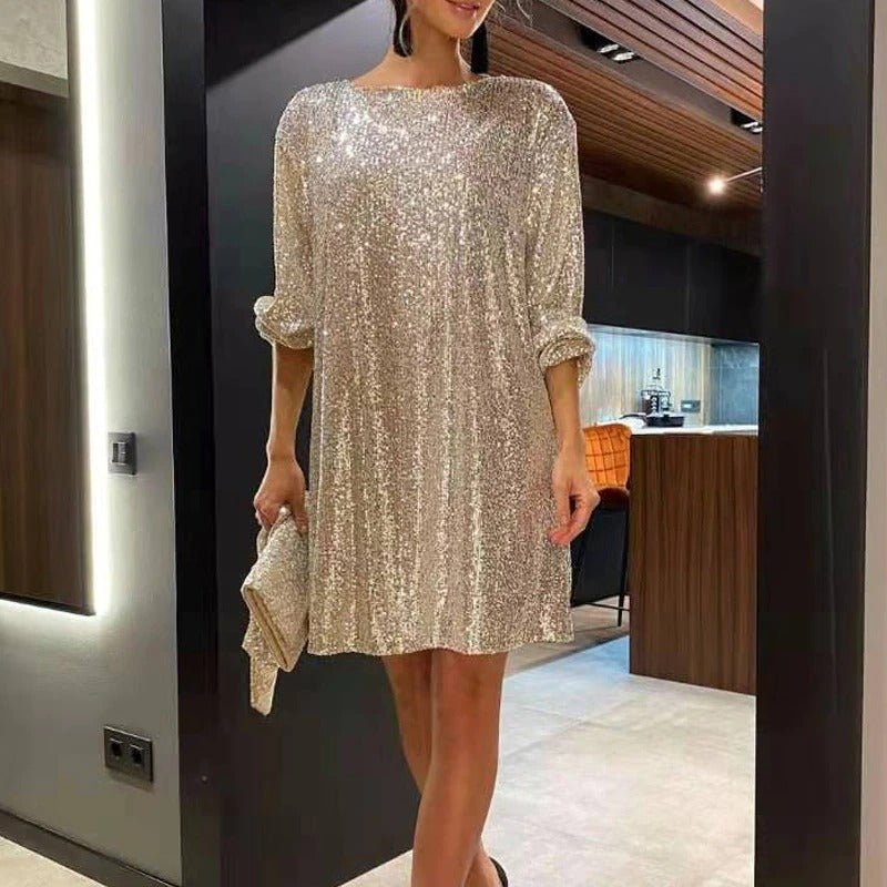 Carla - Damen Pailletten Kleid mit Gürtel