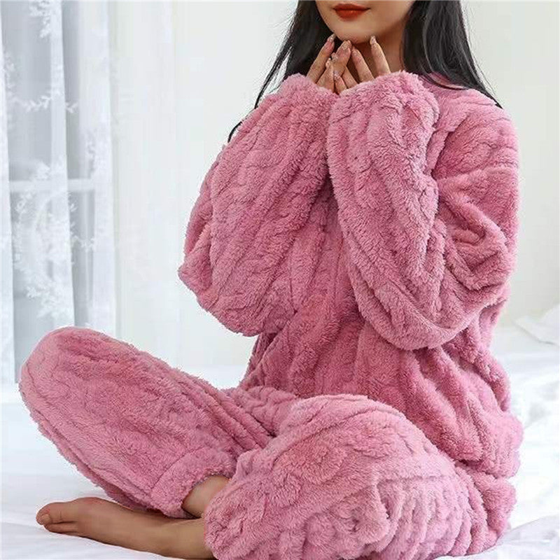 Elena - Damen Flausch Pyjama Set Zweiteiler Loungewear