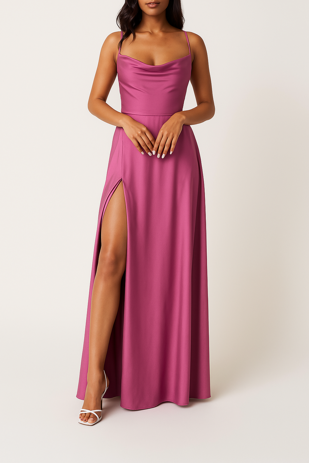 Elisa – Elegantes Maxikleid mit fließendem Stoff und verführerischem Beinschlitz