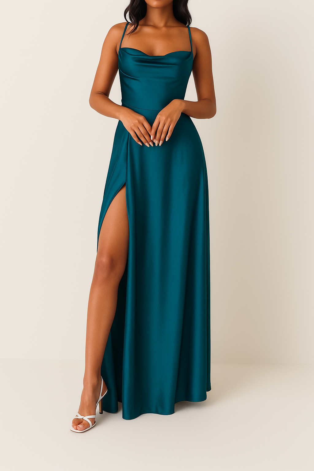 Elisa – Elegantes Maxikleid mit fließendem Stoff und verführerischem Beinschlitz
