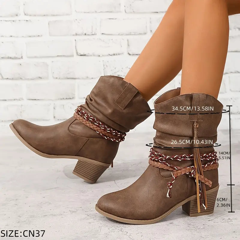 Luna – Cowgirl Boots mit Flechtdetails und Fransen
