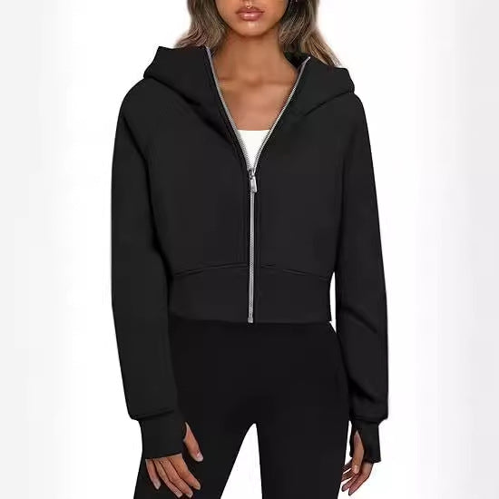 Mira – Damen Hoodie kurz geschnitten mit Reißverschluss und Kapuze