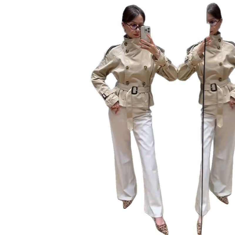 Claudia - Damen Trenchcoat mit Gürtel und Knopfleiste