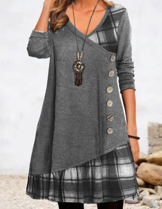 Scarlett – Damen A-Linie mit Karodetails und V-Ausschnitt