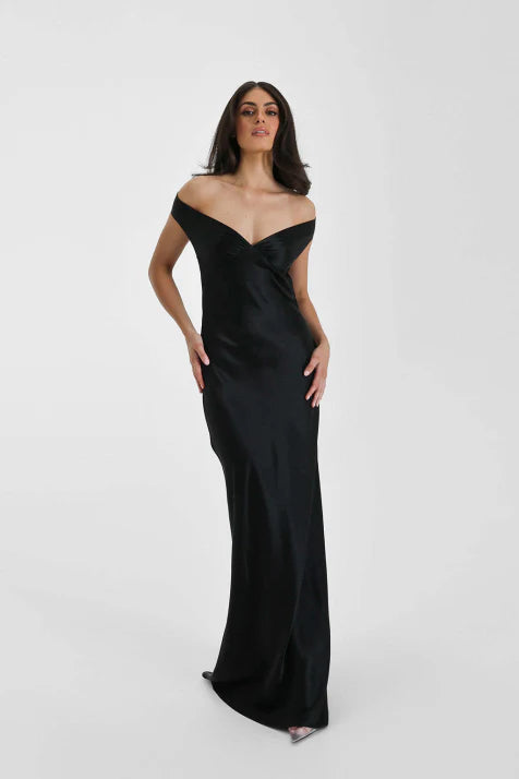 Aurora - Damen Satin Abendkleid mit Off-Shoulder-Design