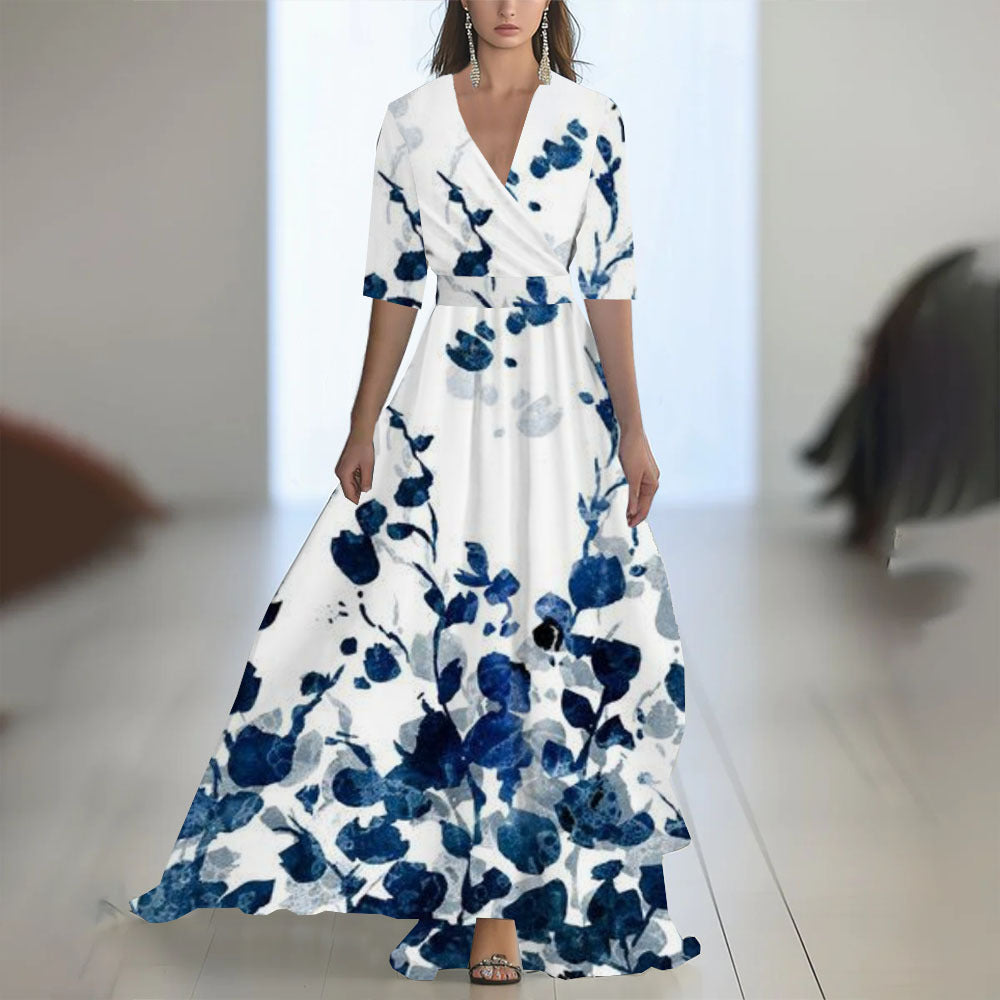 Fenina - Langärmeliges Maxikleid aus geblümtem Chiffon
