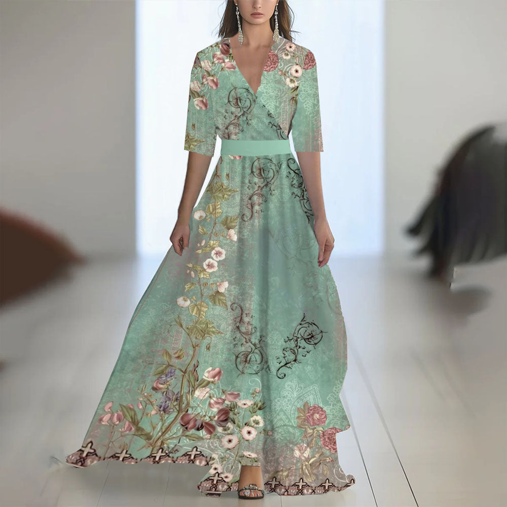 Fenina - Langärmeliges Maxikleid aus geblümtem Chiffon