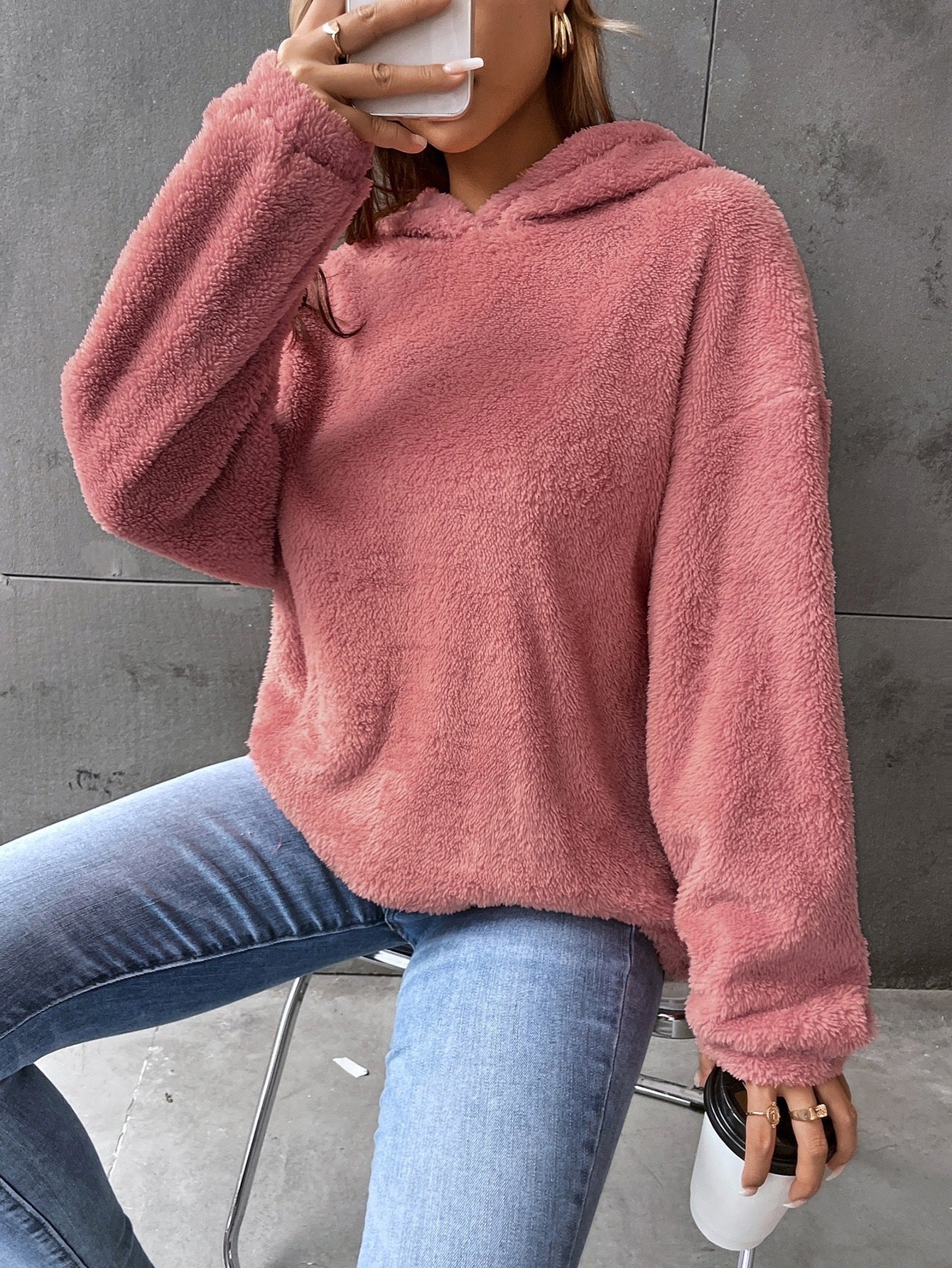 Amara – Damen Teddy-Hoodie mit Kapuze und lockerer Passform