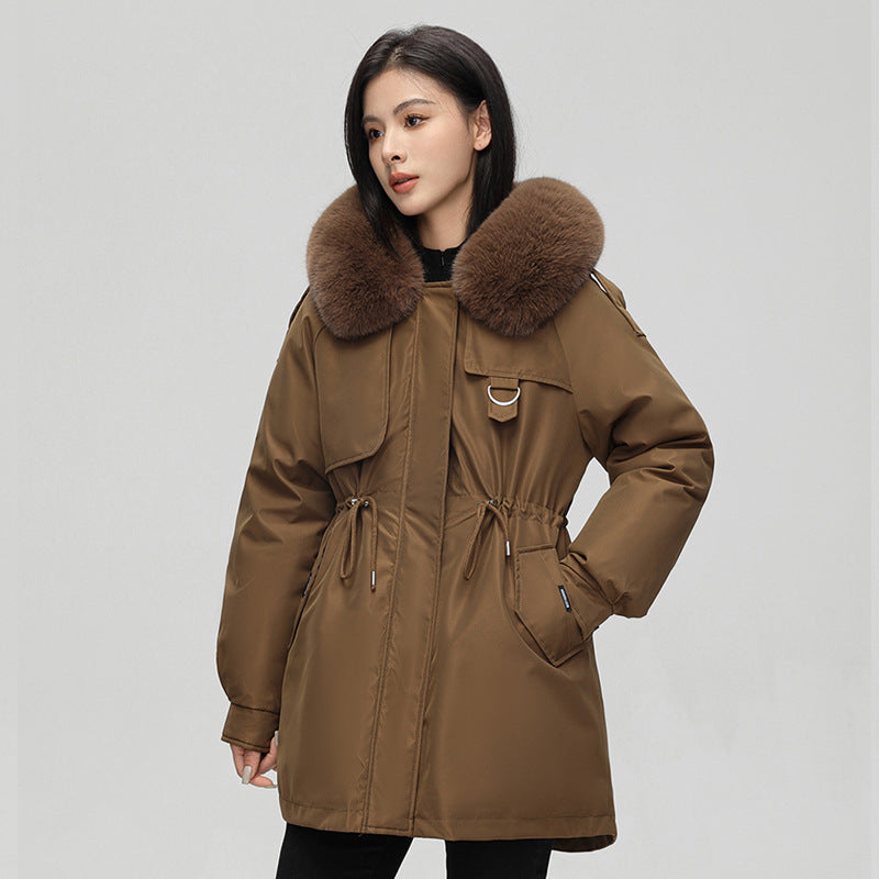 Elena - Damen Winterjacke mit Kunstpelzkragen und Taillenzug