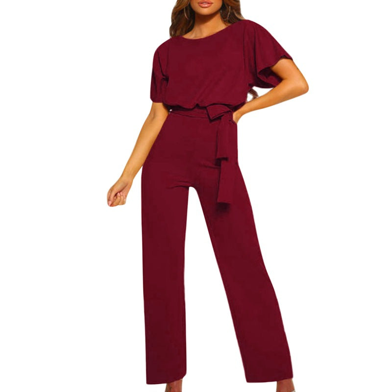 Liora – Damen Jumpsuit mit Bindegürtel und weitem Bein