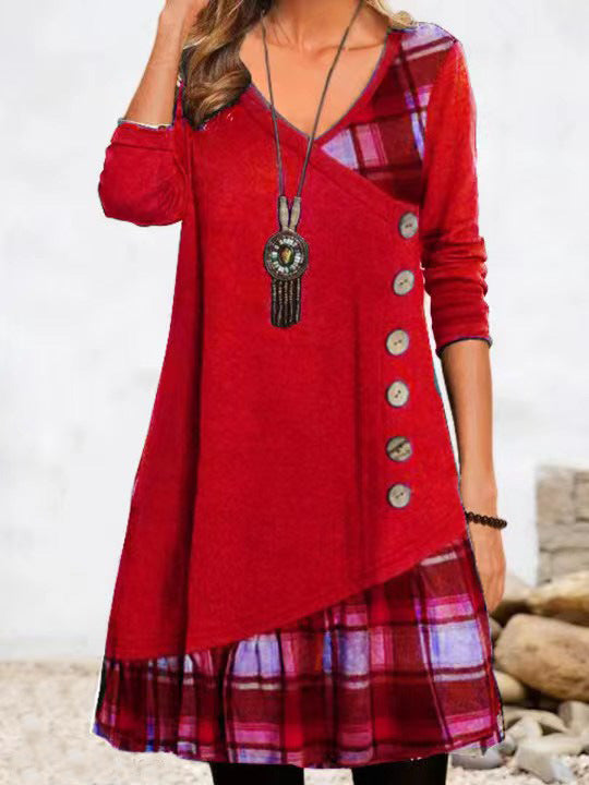 Scarlett – Damen A-Linie mit Karodetails und V-Ausschnitt