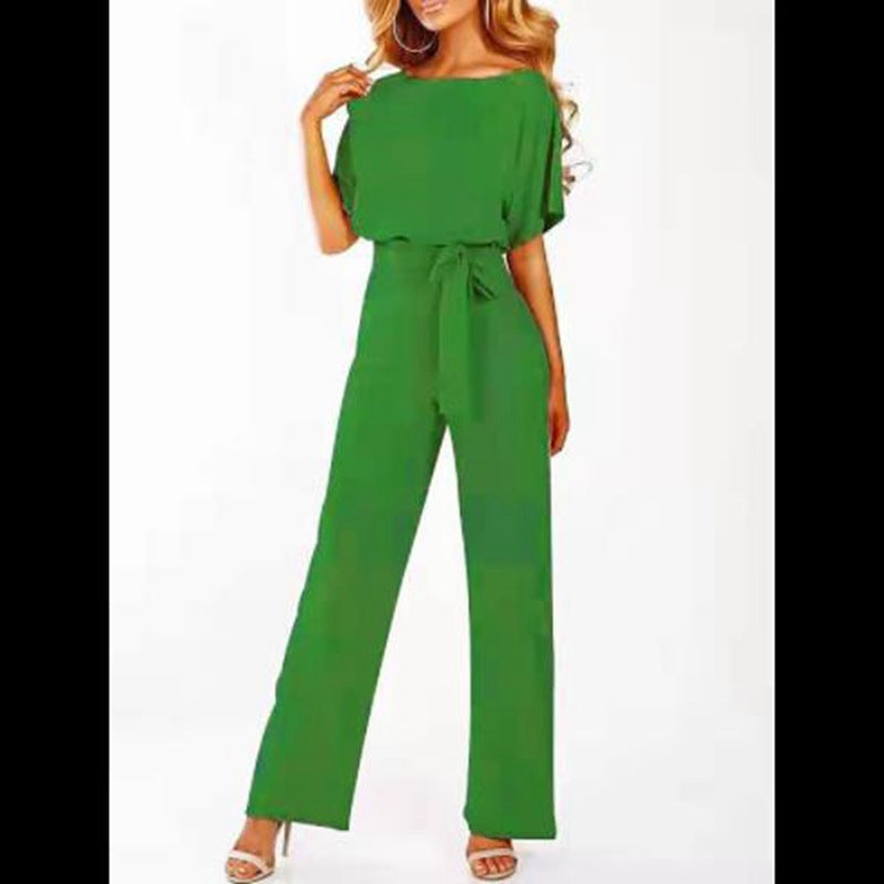 Liora – Damen Jumpsuit mit Bindegürtel und weitem Bein