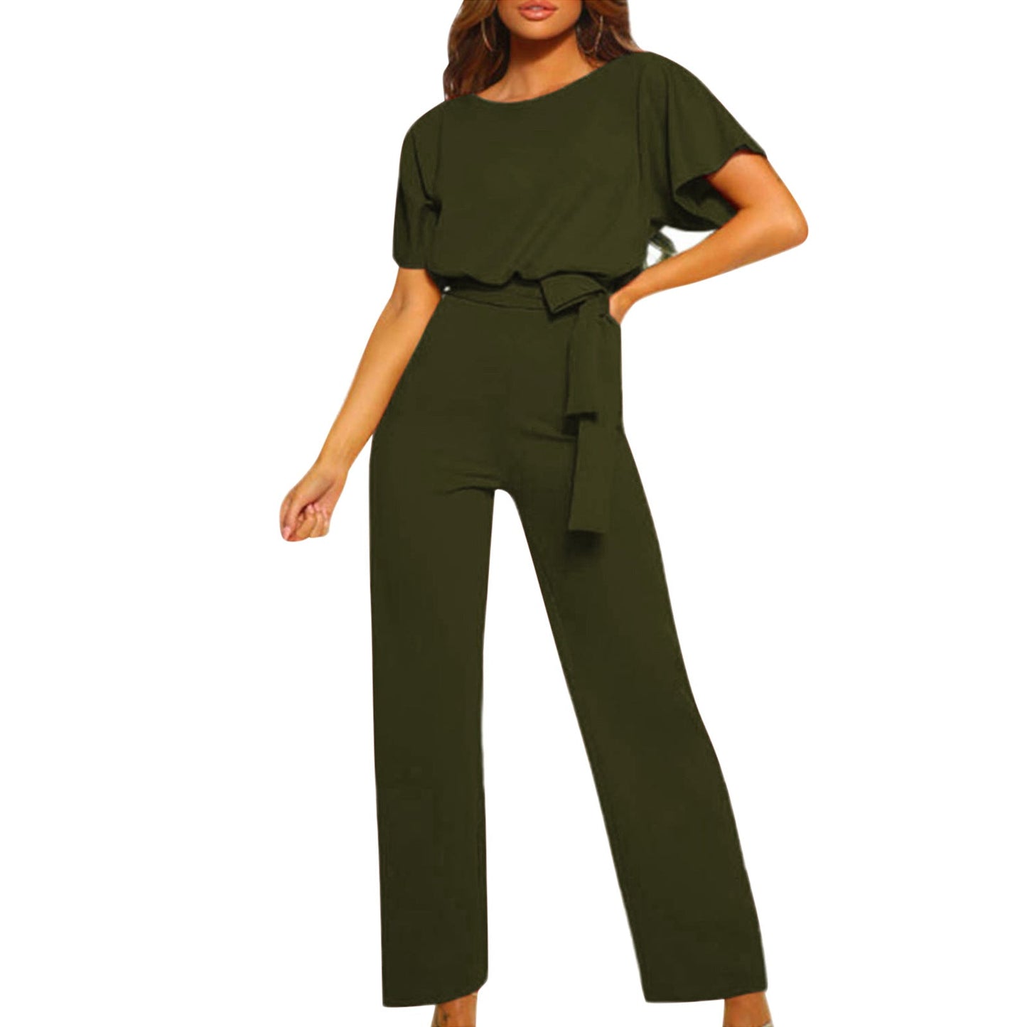 Liora – Damen Jumpsuit mit Bindegürtel und weitem Bein