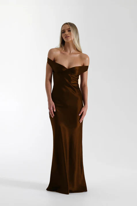 Aurora - Damen Satin Abendkleid mit Off-Shoulder-Design