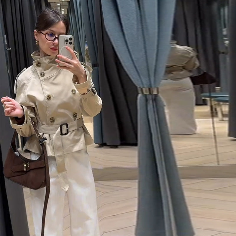 Claudia - Damen Trenchcoat mit Gürtel und Knopfleiste