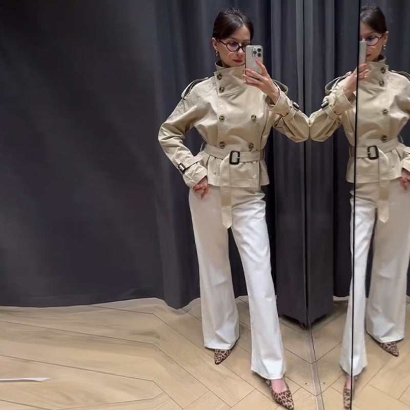 Claudia - Damen Trenchcoat mit Gürtel und Knopfleiste