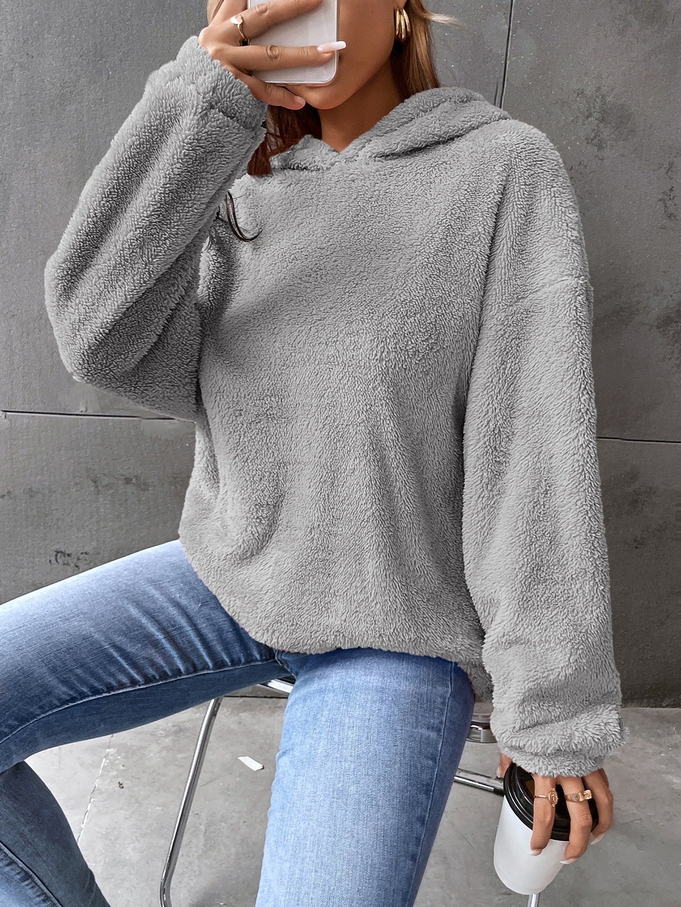 Amara – Damen Teddy-Hoodie mit Kapuze und lockerer Passform