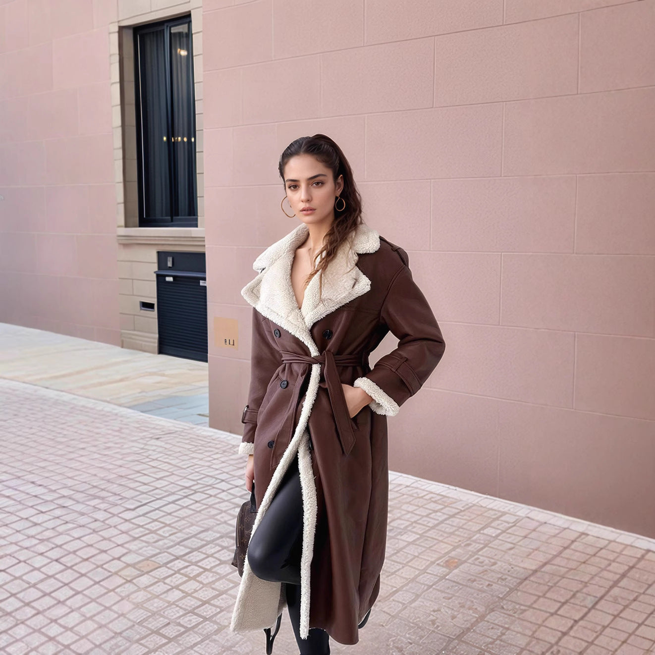 Clara - Damen Langer Wintermantel mit Gürtel und Teddyfutter