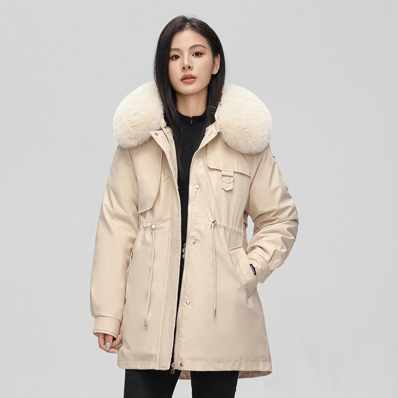 Elena - Damen Winterjacke mit Kunstpelzkragen und Taillenzug
