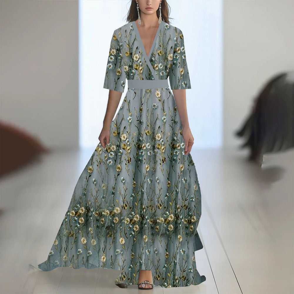 Fenina - Langärmeliges Maxikleid aus geblümtem Chiffon